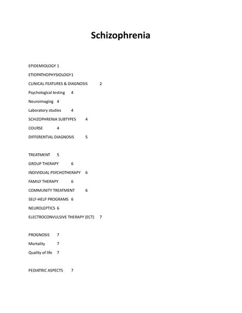 Schizophrenia Notes - Schizophrenia EPIDEMIOLOGY 1ETIOPATHOPHYSIOLOGY CLINICAL FEATURES & - Studocu