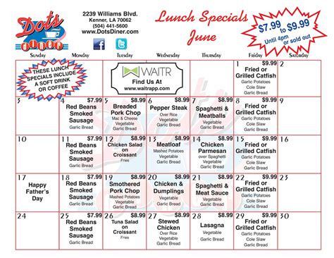 Dots Diner Daily Lunch Specials