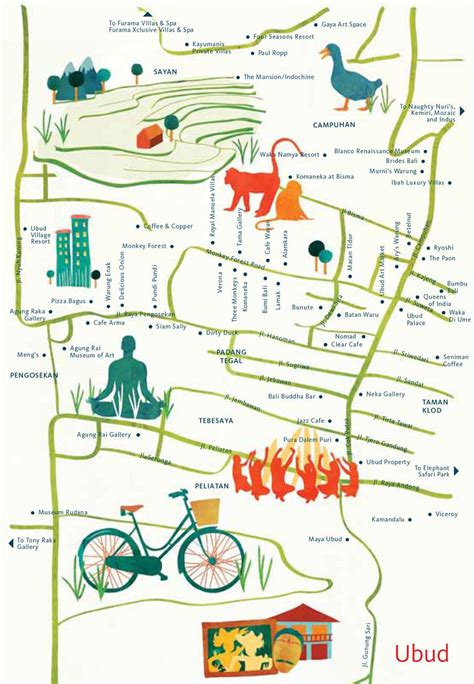 Astrid Prasetianti's Illustrated map of Ubud, Bali for hellobali magazine Bali Travel ...