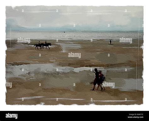 Crosby beach, Liverpool.watercolour Stock Photo - Alamy