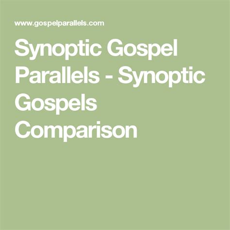 Synoptic Gospel Parallels - Synoptic Gospels Comparison | Synoptic ...