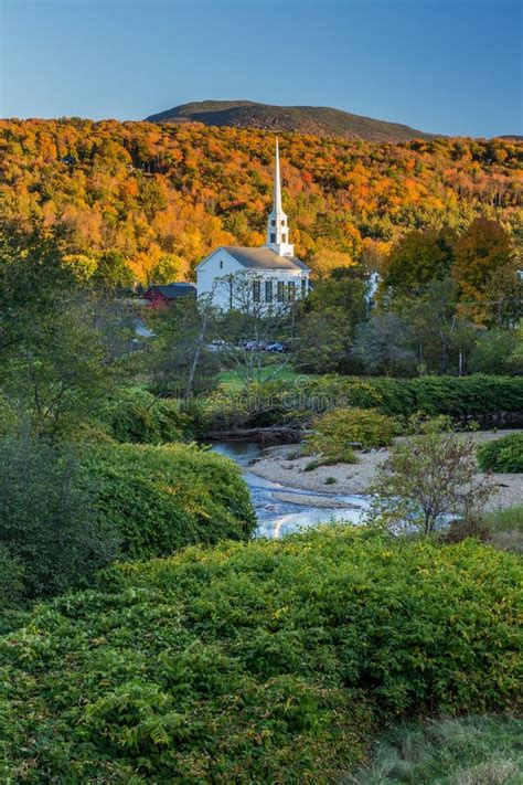 Fall Foliage Landscape and Church in Stowe, Vermont Stock Image - Image ...