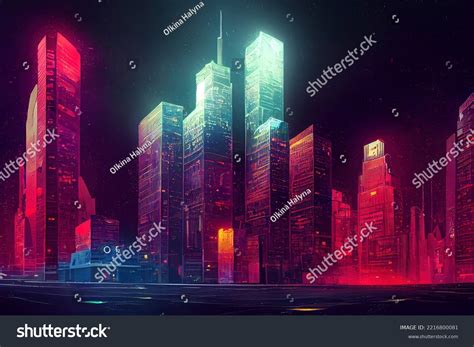 Futuristic City Concept Art Cityscape Night Stock Illustration ...