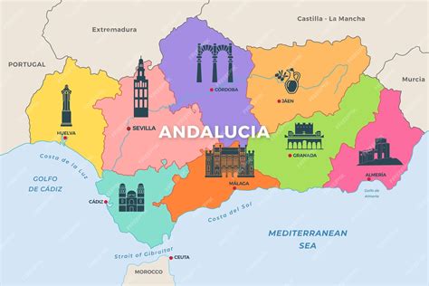 Free Vector | Andalusia map with landmarks