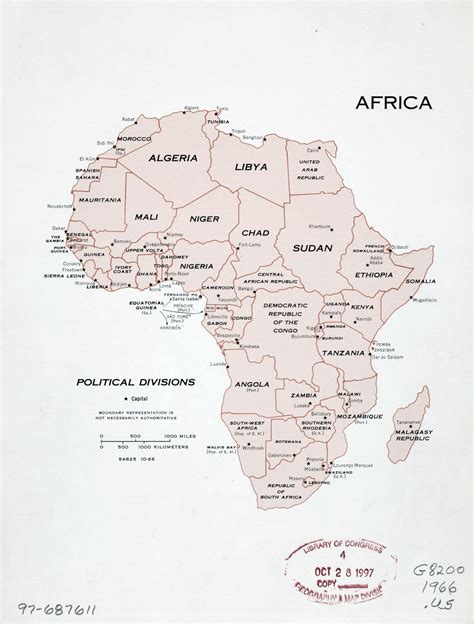 Large detailed political divisions map of Africa with marks of capitals - 1966 | Africa ...