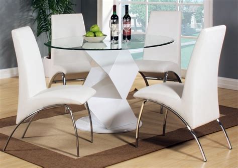 Modern round white high gloss clear glass dining table & 4 chairs