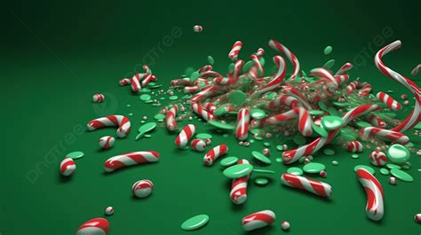 Slow Motion 3d Render Of Peppermint Candy Canes Cascading On A Green ...