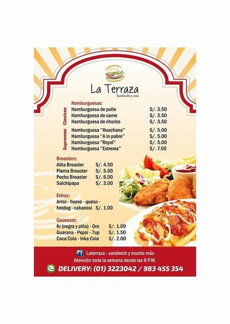 Menu at La Terraza restaurant, Comas, Condominios Sol del Retablo