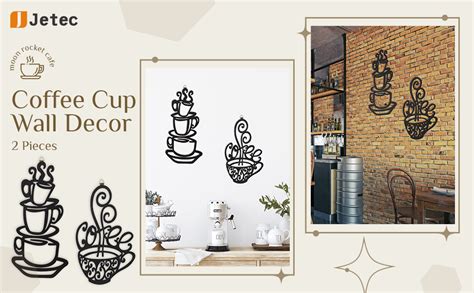 Amazon.com: Jetec 2 Pieces Coffee Cup Wall Decor Black Coffee Cup Silhouette Wood Wall Art Cafe ...