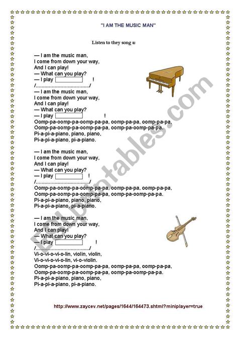 I AM THE MUSIC MAN - ESL worksheet by Puppa