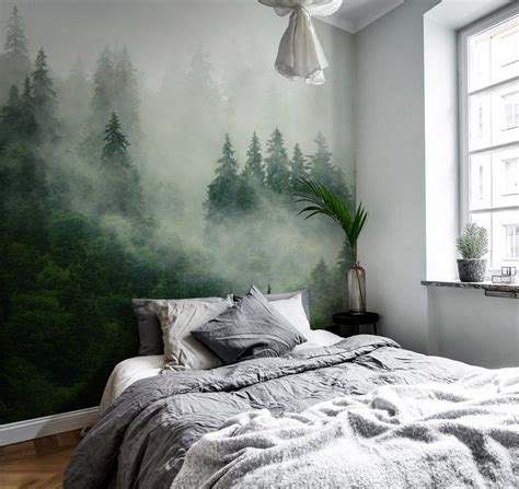 Papier peint forêt | Wallpaper bedroom, Forest wall mural, Bedroom design