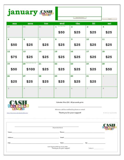 Cash Calendar Raffle Template 2020 The GREEN Edition | Etsy