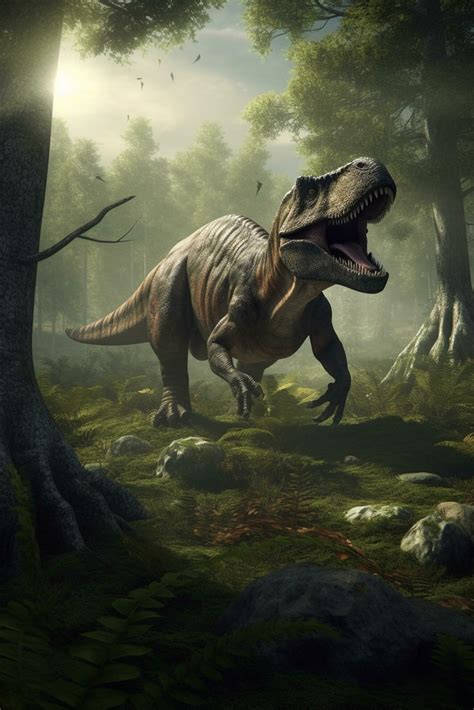 King of the Prehistoric Realm Realistic Illustration of Tyrannosaurus Rex in its Ancient Habitat ...