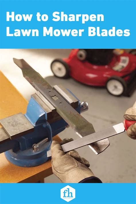 a person using a pair of pliers on a piece of wood with the words how to sharpen lawn mower blades