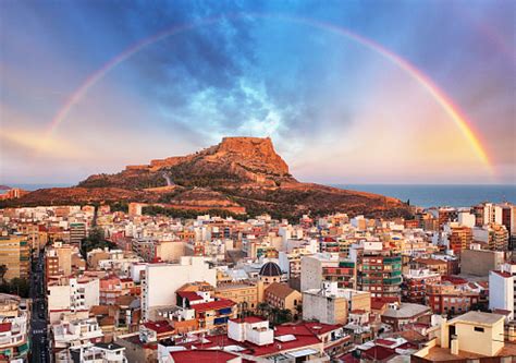 Alicante In Spain At Sunset With Rainbow Stock Photo - Download Image Now - iStock