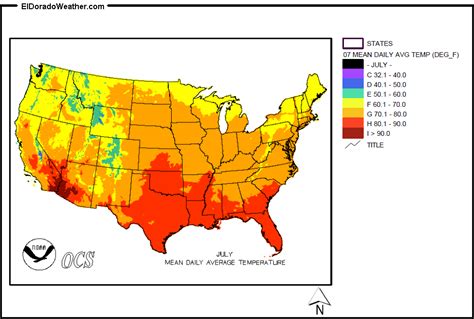 United States Yearly Annual Mean Daily Average Temperature for July Map