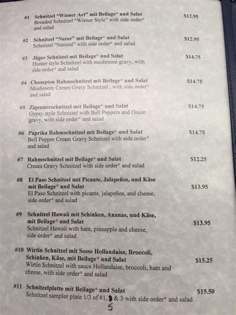 Menu at Little Bavarian Restaurant, El Paso