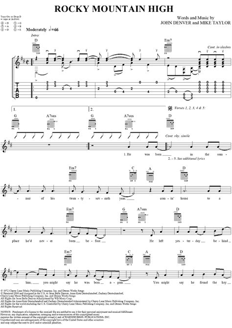 Rocky Mountain High" Sheet Music by John Denver for Guitar Tab/Vocal - Sheet Music Now