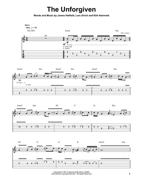 Metallica The Unforgiven II Sheet Music For Guitar (chords ...