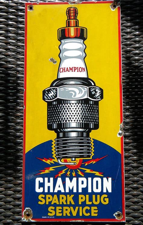 Champion Spark Plugs Vintage Porcelain Sign (Old Antique Automobile Service Station Garage En ...