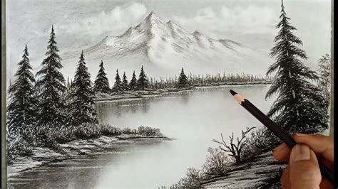Pencil drawing landscape scenery/ Snow mountain landscape drawing with pencil/ - YouTube