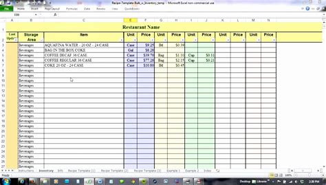 Food Cost Spreadsheet Template Free