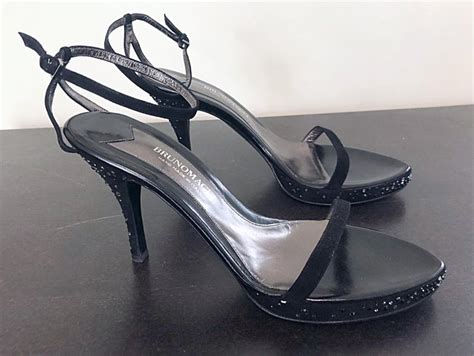 Never Worn 1990s Bruno Magli Size 42 / 12 Black Rhinestone Strappy High Heels For Sale at 1stdibs