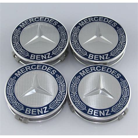 4X 75mm Blue and Sliver Mercedes Benz Wheel Center Caps – 6 Side Auto