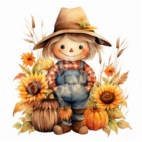 Cute Scarecrow Clipart Bundle, Fall Autumn Thanksgiving Clipart, Jpgs ...