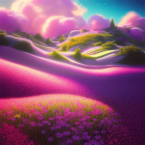 Stunning Spring Hills and Flower Field Scenery · Creative Fabrica