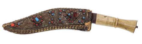 Lot - Antique Nepal Kukri Dagger & Jeweled Sheath