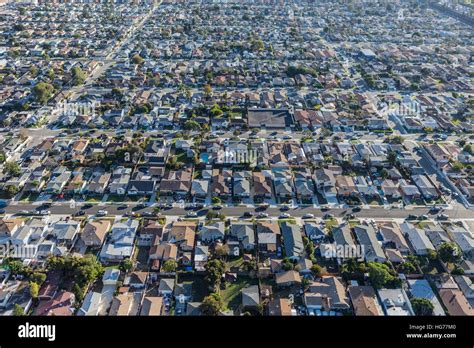 Aerial of dense neighborhoods in Los Angeles County California Stock Photo - Alamy