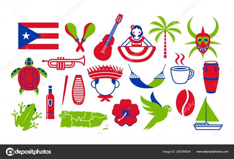 Set Of Puerto Rico Icons Isolated On White Background Stock Vector ...