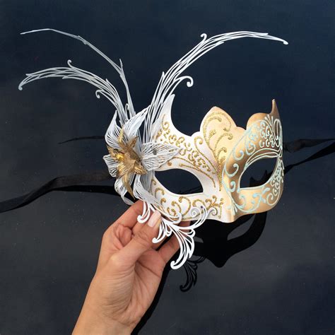 Sequined Gold Masquerade Mask With Rhinestones & Feathers Etsy