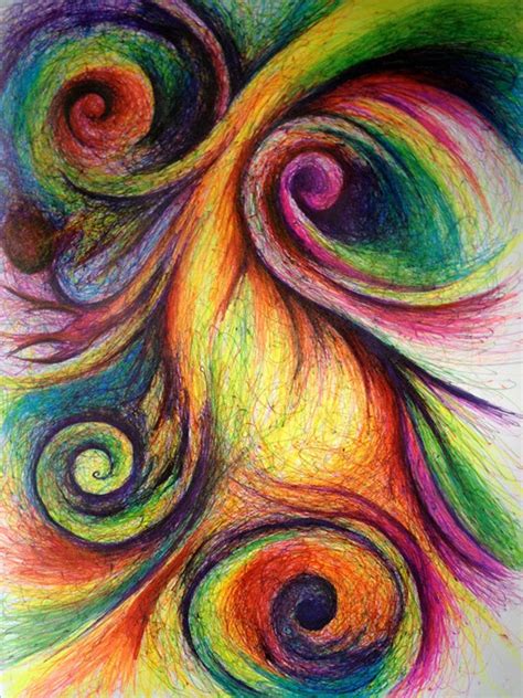 Bunte abstrakte mit Swirls Original Zeichnung 9 x 12 | Etsy