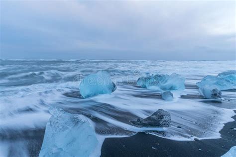 Diamond Beach with Huge Ice Glaciers in Winter in Iceland Stock Photo - Image of lagoon ...