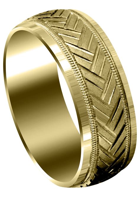 Yellow Gold Fancy Carved Contemporary Mens Wedding Band | High Polish ...