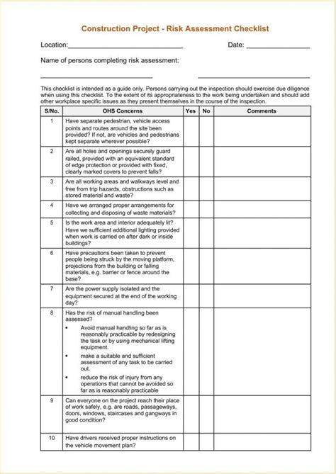 A construction risk assessment checklist intends to determine dangerous ...