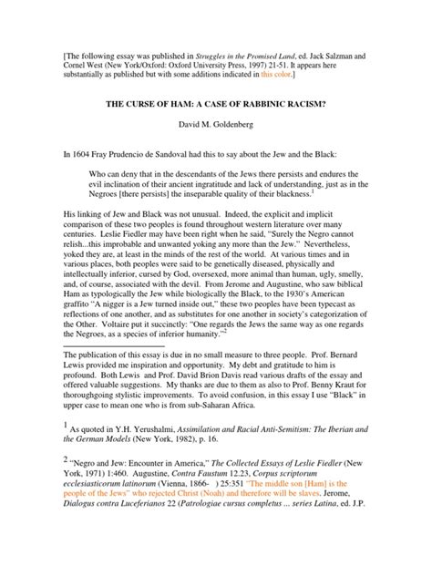 The Curse of Ham-A Case of Rabbinic Racism? (David Goldenberg) | PDF | Race (Human ...