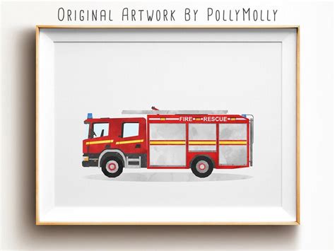 Firetruck Art Print Fire Truck Print Transportation Wall Art | Etsy