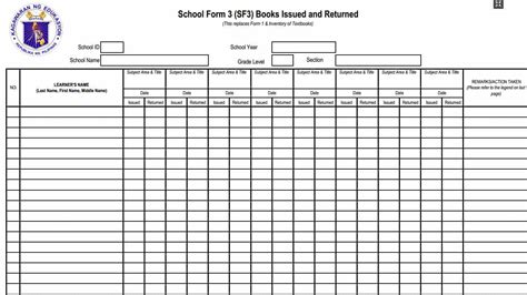 DOWNLOAD: Modified School Form 3 (SF3) - Books Issued and Returned (Excel & PDF) - TeacherPH