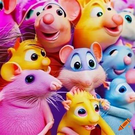 Colorful pixar rats characters on Craiyon