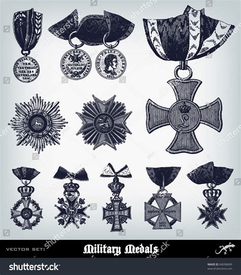 Engraving Ancient Military Medals Set Complete Stock Vector (Royalty ...