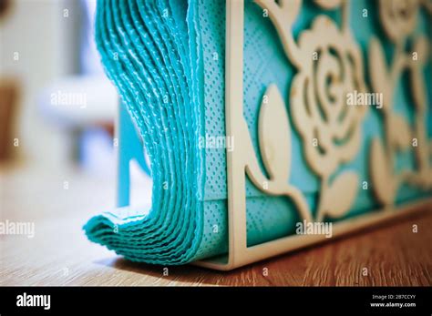 Blue paper napkins Stock Photo - Alamy