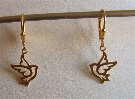 Hand Crafted Gold Dove Earrings - Vermeil - 24 Karat Gold Over Sterling Silver - Lever Back Ear ...