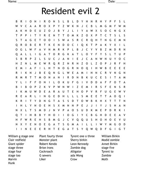 Resident Evil 1 Word Search - WordMint
