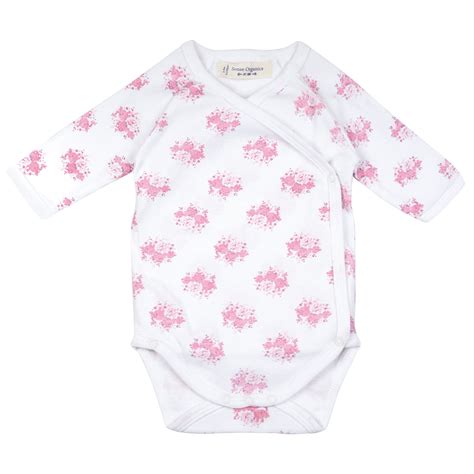 Organic Baby Clothes – Side Snap Onesie Bodysuit with Long Sleeves, GOTS Cotton (Roses, 6-9 ...