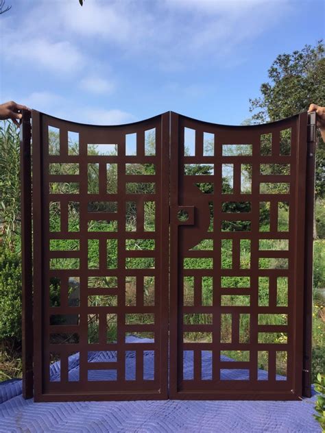 Handmade Contemporary Metal Gate Custom Dual Entry Ornamental Wrought Iron Garden Art by Davinci ...