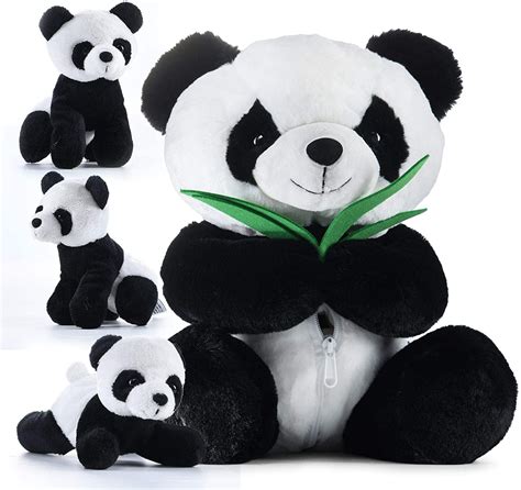 Prextex 13" Plush Panda Bear Zippered Carrier & 3 Cubs Plushies | Soft ...