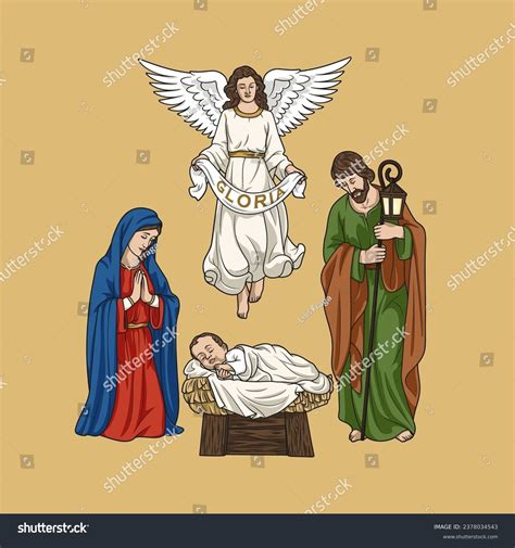 Holy Family Jesus Mary Joseph Angel Stock Vector (Royalty Free ...